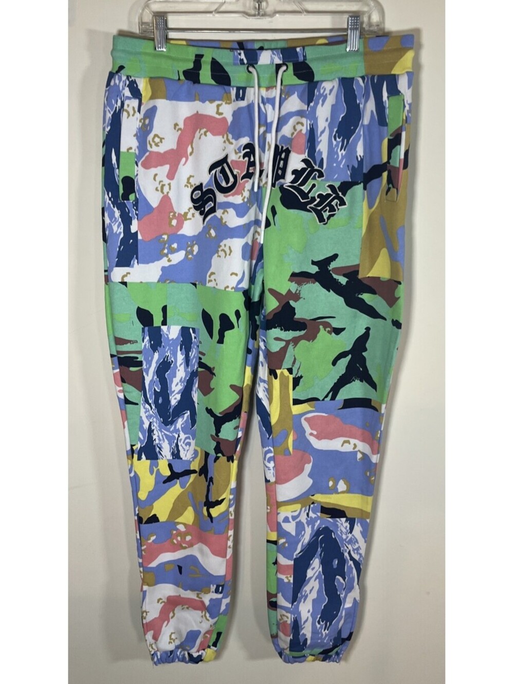 Staple Pigeon Sweatpants Mens XL Multicolor Camo Patchwork Joggers Ankle Zip